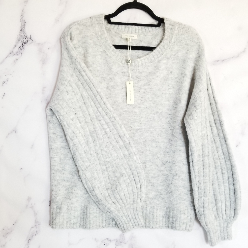 MAX STUDIO Long Balloon Sleeves Crewneck Sweater